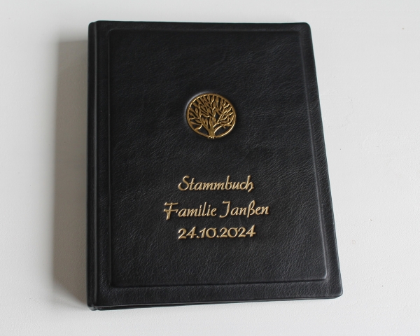 Stammbuch "Lebensbaum" aus Nappaleder, schwarz mit Goldschrift, DIN A5